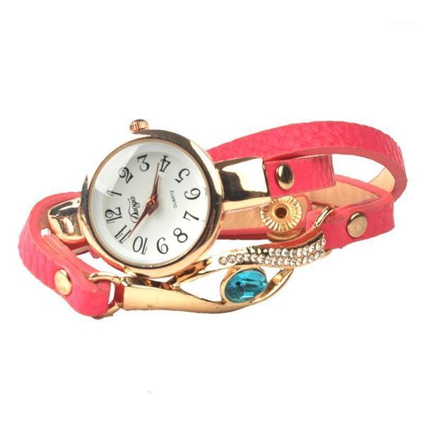 

girls' brand eye gemstone luxury watches women gold bracelet watch dress female pu leather electronic quartz wristwatches1, Silver