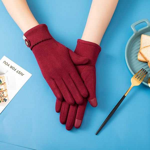 

five fingers gloves women' autumn and winter thin korean edition lovely cartoon leisure driving touch screen student ride, Blue;gray