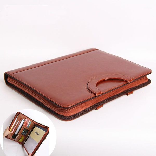 

a4 zipper leather manager document bag file folder holder agreement business spiral binder conference organizer with handle 442a1