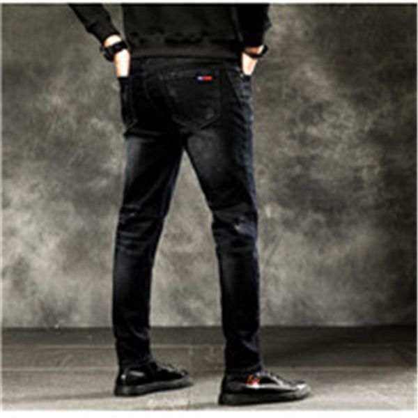 

jeans pants for men casual distrressed pants zipper fly new black fashion jeans men's long straight pants asain size 27-36, Blue