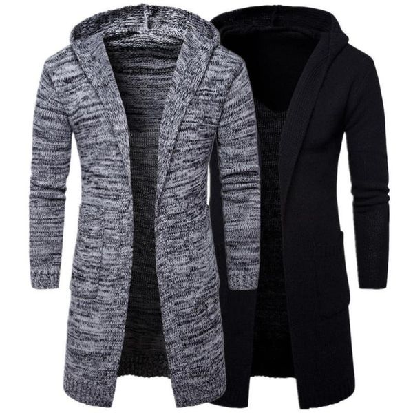 

men's trench coats 2021 arrival mens slim fit hooded knit sweater fashion cardigan long coat jacket, Tan;black
