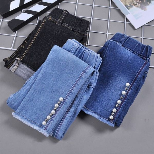 

new spring autumn children jeans for girls fashion elastic waist pants kids skinny leggings slim trousers teenage denim w13 y200409, Blue