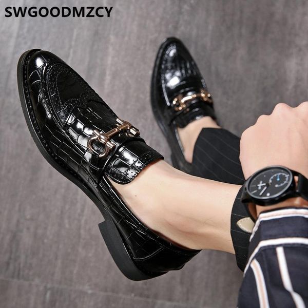 

office shoes men formal crocodile shoes men office italian brand loafers leather coiffeur sepatu slip on pria ayakkabi, Black