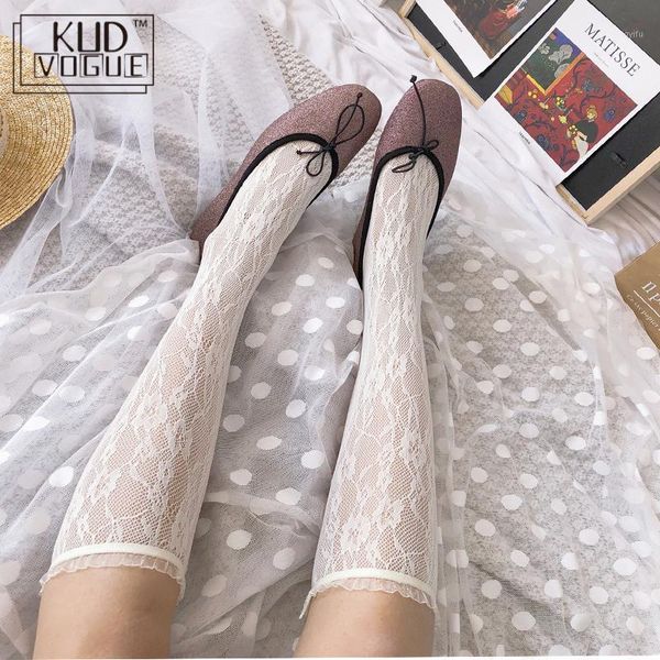 

high elastic lolita style knee socks lace cute stockings ladies transparent hollow out womens pantyhose long knee socks1, Black;white