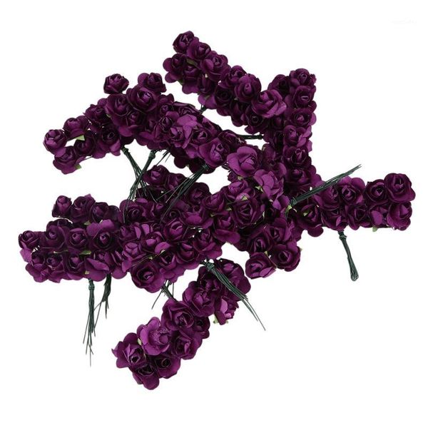 

decorative flowers & wreaths 144pcs mini petite paper artificial rose buds diy craft wedding decor home, purple1