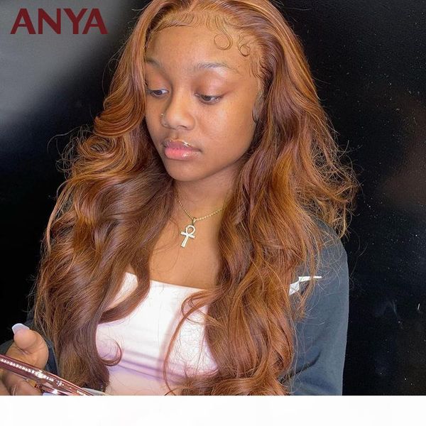 

anya orange brown colored body wave 13*6lace front wig pre plucked human hair wigs transparent lace brizilian for black women, Black;brown