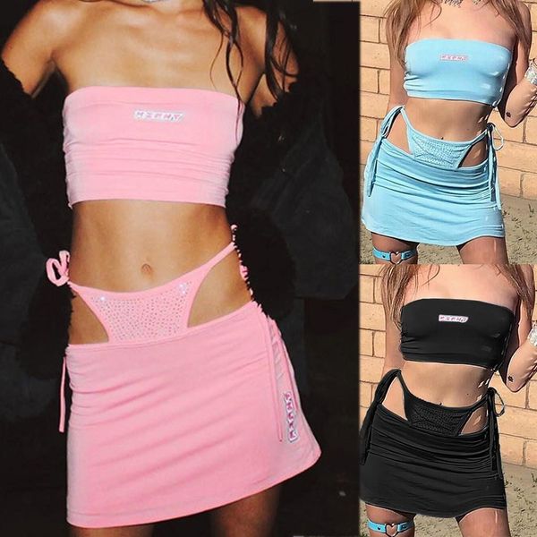 

2020 new women's nightclub style letter print shorts wrapped chest skirts r sun beach beach vest set two piece set, Gray