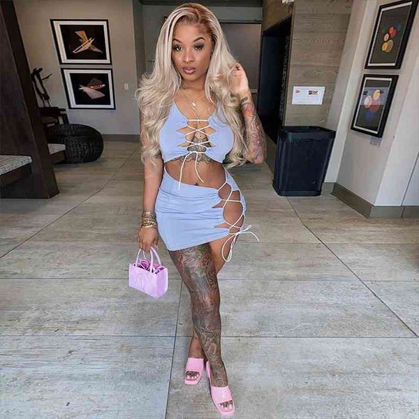 

two piece set women mini skirt crop summer clothing for female hollow night club beach wear matching sets, Gray