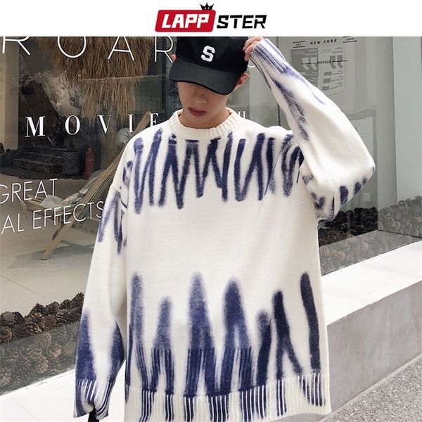 

lappster men korean fashions sweaters pullovers mens streetwear fashions oversized knitted sweater autumn oversized 201201, White;black