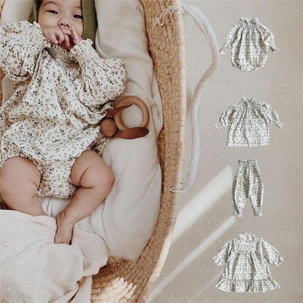 

vintage floral pattern baby romper long sleeve autumn winter clothes toddler girl floral cotton one-piece liilu bubble playsuits 1021, Blue
