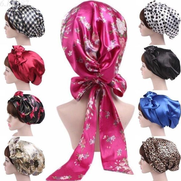 

satin womens hijab chemo hat turban head scarves hair loss headwear bandana band bow scarf cancer caps beanie cover fashion1, Red
