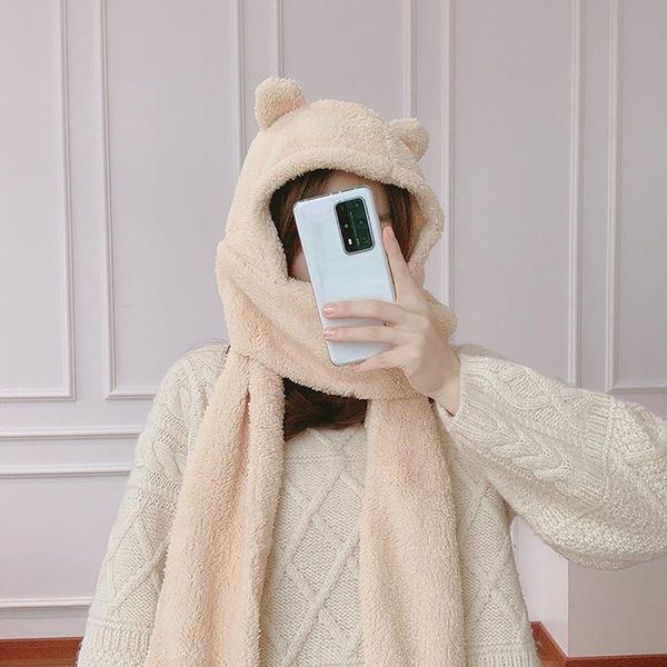 

beanie/skull caps women hat scarf gloves ladies faux fur winter warm fluffy hood snood pocket hats animal ears, Blue;gray