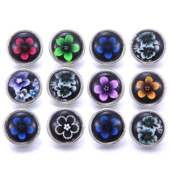 

10pcs lot mixed patterns colorful flowers 12mm glass snap button jewelry faceted glass snap fit snap earrings bracelet necklace h bbyjfr