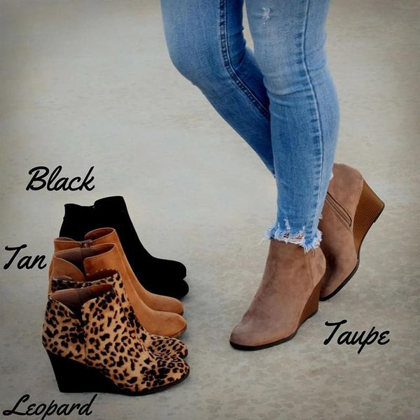 

short boots winter women leopard ankle boots lace up footwear platform high heels wedges shoes woman bota feminina, Black