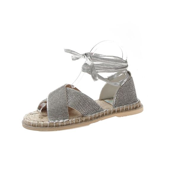 

2021 female new water drill cross straw transparent linen lower ring with roman sandals 0pb1, Black