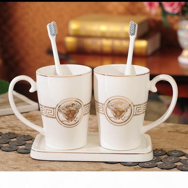 

yxlubv аксессуары для ванной комнаты набор керамический держатель для зубных щеток полоскание чашки с поддоном европейский стиль 3 set сваде