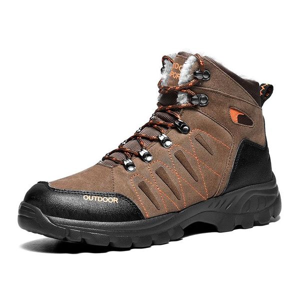 

boots outdoor walking sneakers keep warm winter fur snow work shoes waterproof rubber ankle plus size 39-48, Black