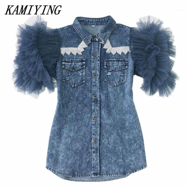 

kamiying 2019 new arrival summer mesh patchwork women jacket lapel sleeveless button big size denim coat1, Black;brown