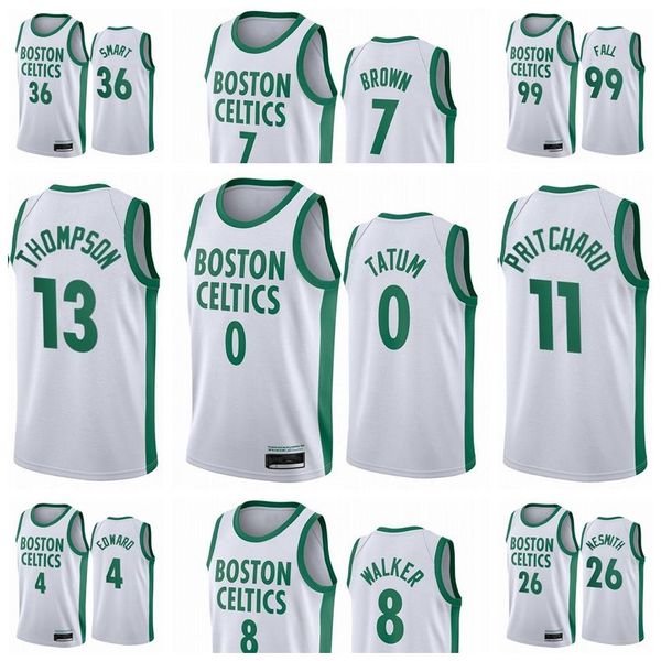 

new boston celtics men jayson tatum jaylen brown kemba walker tacko fall marcus smart 2020/21 swingman city basketball jersey, Black;red