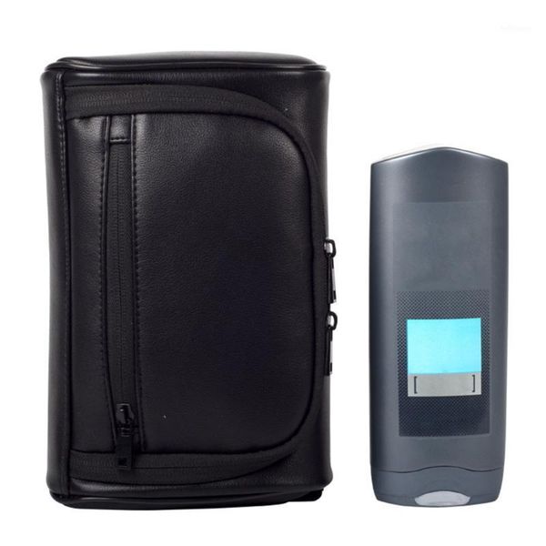 

men with carry handle organizer pouch zipper closure travel cosmetic multifunction makeup bag wash storage waterproof pu leather1