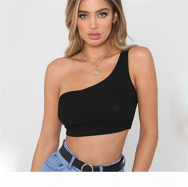

elegant one shoulder camisole tank female knitted crop women streetwear elastic short cropped cami 90s black tee, White