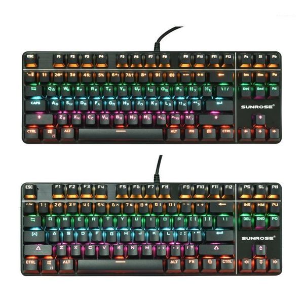 

wired gaming 87 keys green axis russian/english mechanical keyboard rgb led backlight usb pc keyboard for lapdesk