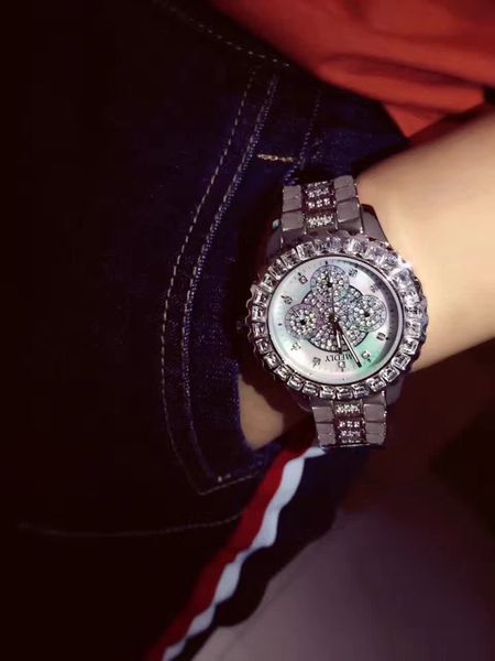 

authentic three-eye shell dial womens watch starry steel strap rhinestone watch lying clothing textile cola egg fashion design, Slivery;brown