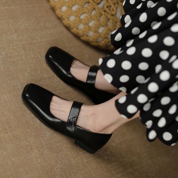 

2020 women's low-heel classic mary jane ladies pump-toe square foot drop buckle school ballerina black shoes dcky
