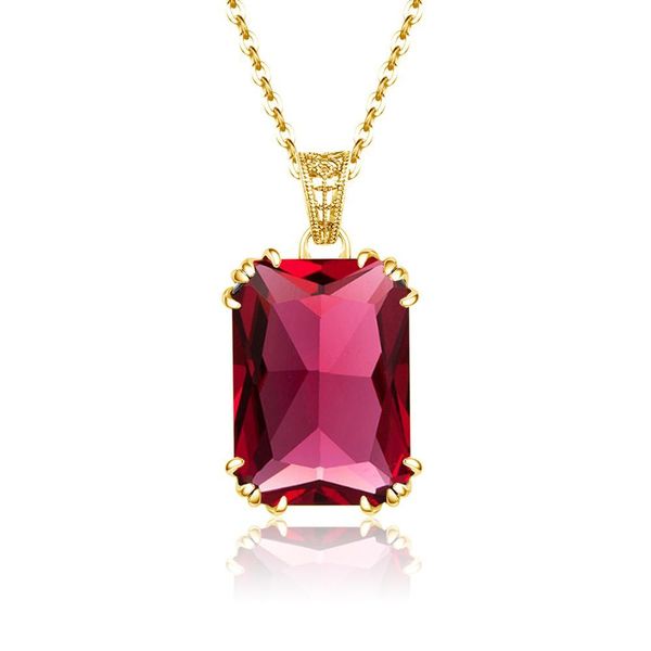 

14k gold ruby pendant necklace for women 925 sterling sliver pendant gemstone rectangle classic engagement wedding jewellery q1127, Silver