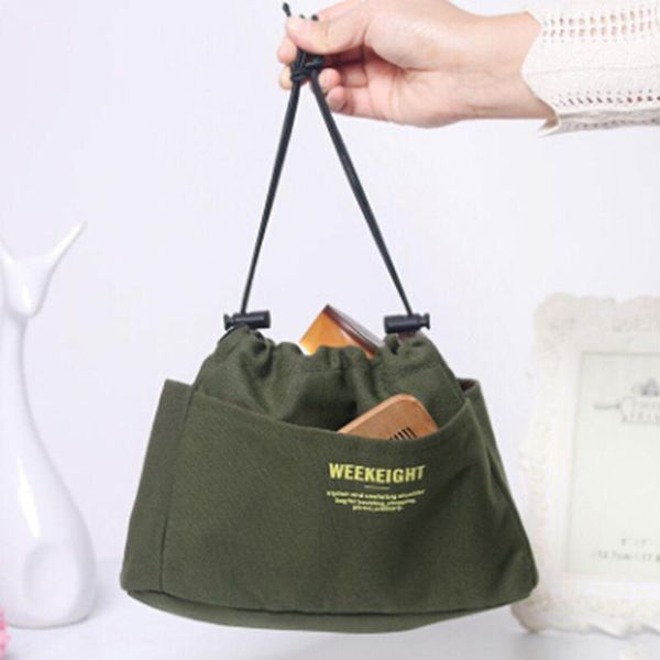 

fashion canvas cosmetic bag solid colour storage bag with compartments makeup female travel