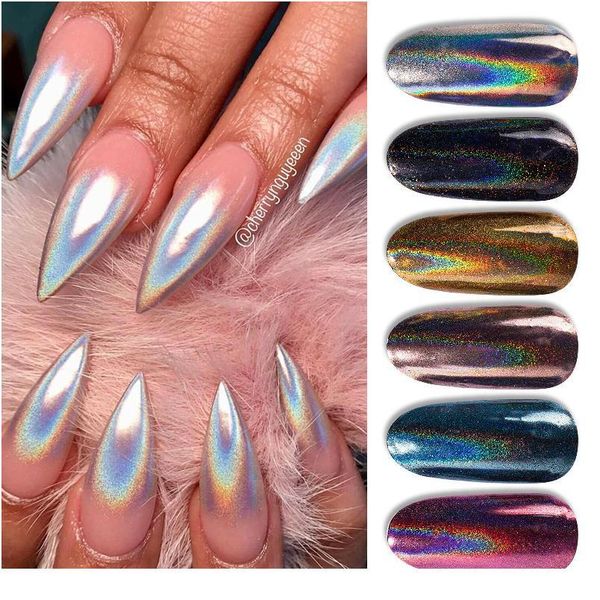 

1 box pink holographics laser glitter powder nail art pigment shining gradient sequins nail mirror glitter powder metall jlliii, Silver;gold
