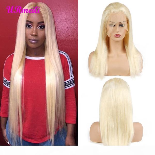 

613 honey blonde full lace human hair wigs remy 150% density brazilian straight hair 13x4 lace frontal wigs 613 blonde hair wig, Black;brown