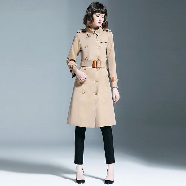 

women's trench coats 2021 burdully autumn noble temperament coat oversize double breasted knee long section outwear loose khaki, Tan;black