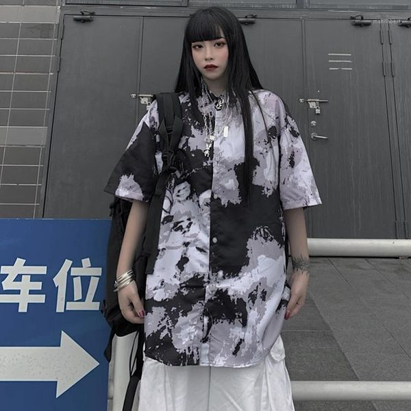 

harajuku oversized women/man blouses tie-dye shirts gothic high streetwear 2020 summer short sleeve shirts blusas1, White