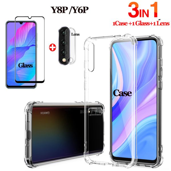 

закаленное стекло + подушка безопасности для huawei 6.3inch смартфон y8p акм-lx1 силиконовый противоударный задняя крышка y6p med-lx9n случа