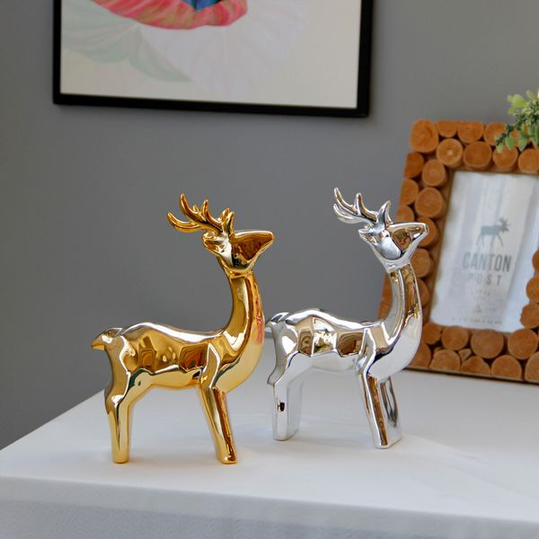 

2pieces nordic style ceramic deer animal figurines home office deskdecor