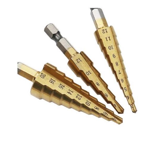 

hss titanium step hexagonal pagoda drill bits 3-13/3-12/4-12/4-20/4-22/4-32 mm step cone cutting tools steel woodworking metal drilling set