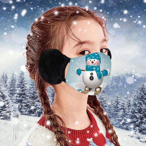 

maseczka children ochronna 5pc headband christmas masques snowman printed winter warm plush face reusable mask #