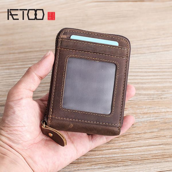 

hbp aetoo true pickup bag, men's handmade vintage multi-card bit wallet, simple head-layer cowhide short zero wallet, Brown;gray