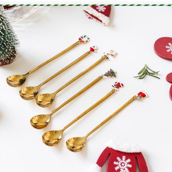 

6pcs set stainless steel christmas spoon tableware creative coffee spoon pendant christmas party table decoration household good h bbywdj