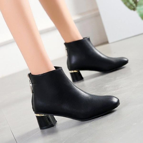 

boots leather footwear 2021 arrival ankle rubber riding feminine shoes woman high heels booties women plus size 35-431, Black