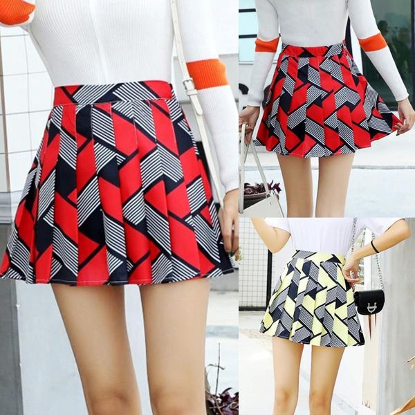 

women's a-line pleated printing skirt high waist culottes short skirt summer women skirts 2021 new korean mini skirt#g30, Black