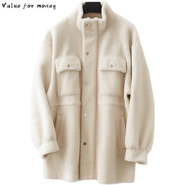 

wool 100% jacket autumn winter coat women clothes 2021 real fur coat korean vintage sheep shearling abrigo mujer zt3632, Black