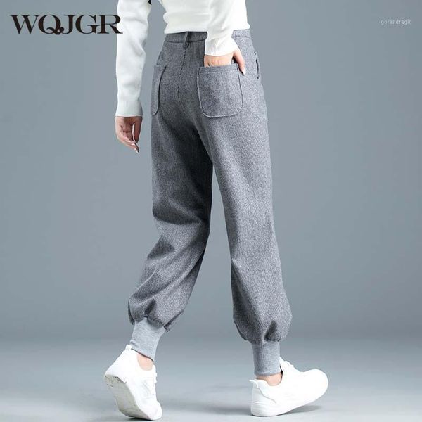 

wqjgr fashion pants women autumn and winter tightening foot trousers women nine part lantern haren pants1, Black;white