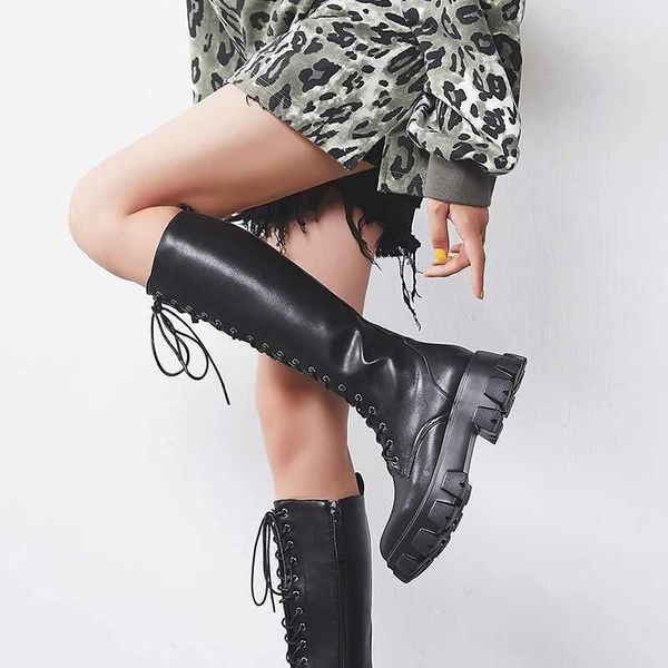 

boots thigh high women winter shoe cow leather european lace up knight keep warm riding mujer1, Black