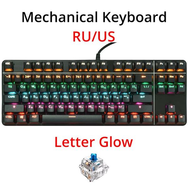 

gaming mechanical keyboard green switch 87key ru/us wired keyboard anti-ghosting rgb/ mix backlit led usb for gamer pc laptop