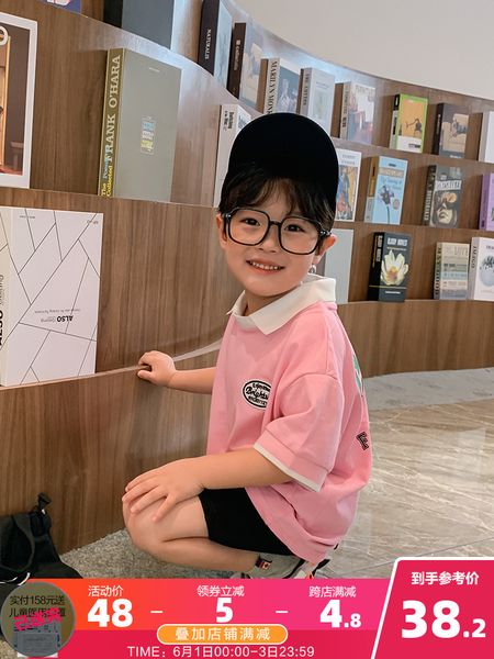 

children's short-sleeved t-shirt fashion polo shirt boy baby korean style 2020 new style big boy summer fashion y0121, Blue