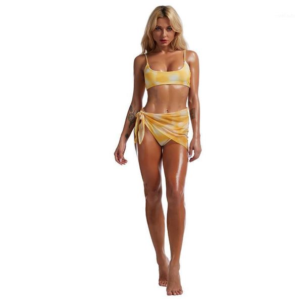 

2021 new women's fresh halo dyeing 3pcs bikini set, low square collar sling with thong briefs beach scarf for vacation xxl1, White;black