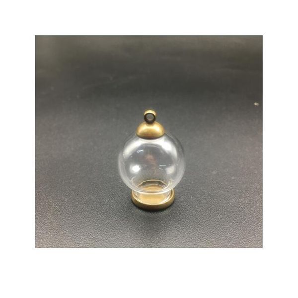 

10set empty 20*12mm hollow glass globe with setting base beads cap set orb wishing vials pendant glass bottle jewelry jllrox, Black