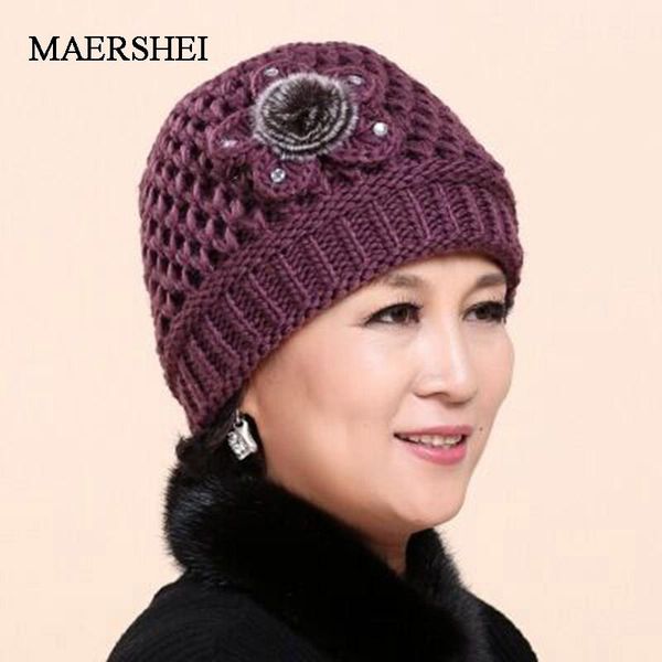 

maershei winter hat среднего возраста женщин knit cap цветы горох hat элегантный женский плюша теплую мать, Blue;gray